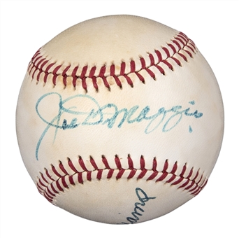 Joe DiMaggio and Ted Williams Dual Signed OAL MacPhail Baseball (PSA/DNA)